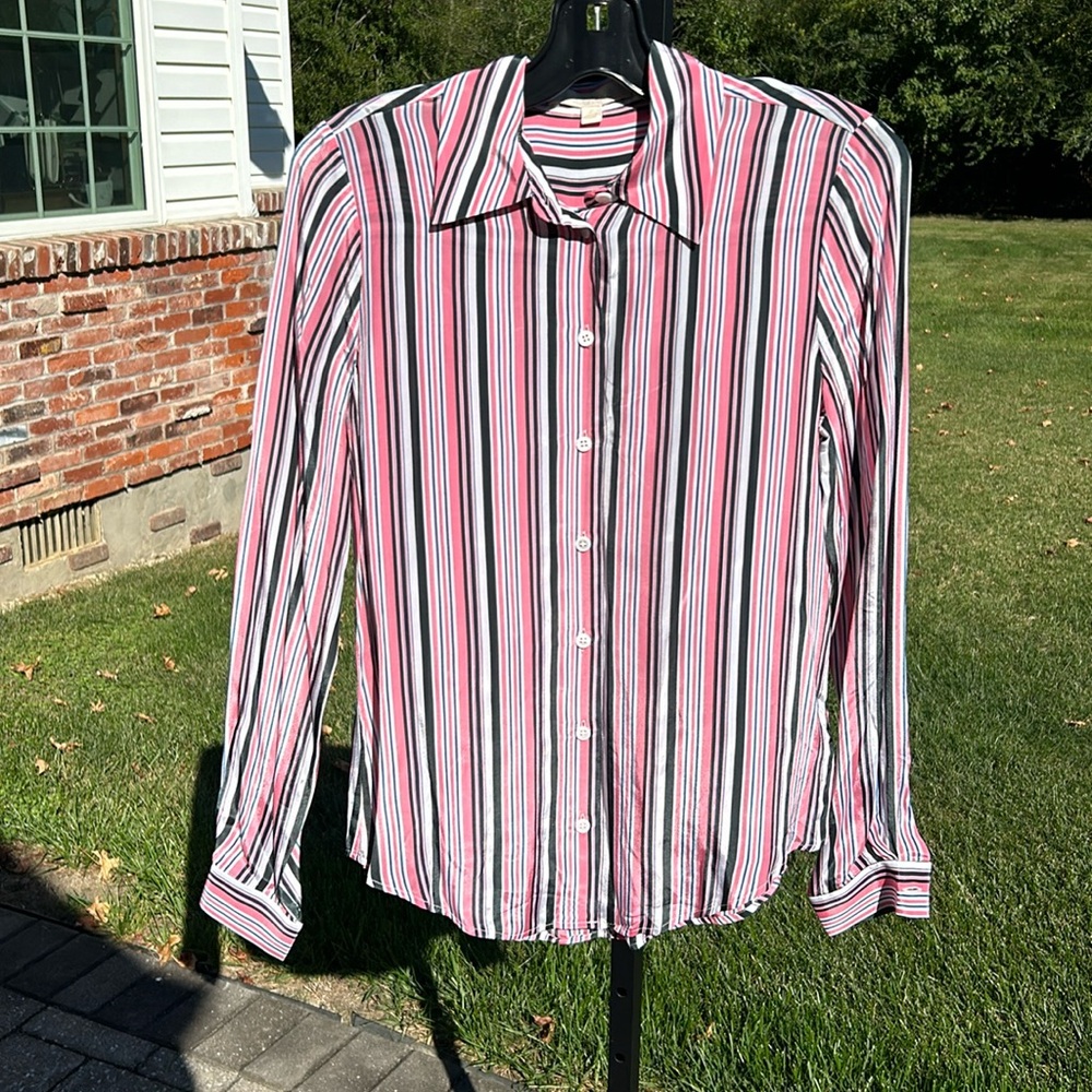 NWOT Etcetera Striped Blouse Pink and Green Size 2 - Picture 2 of 16